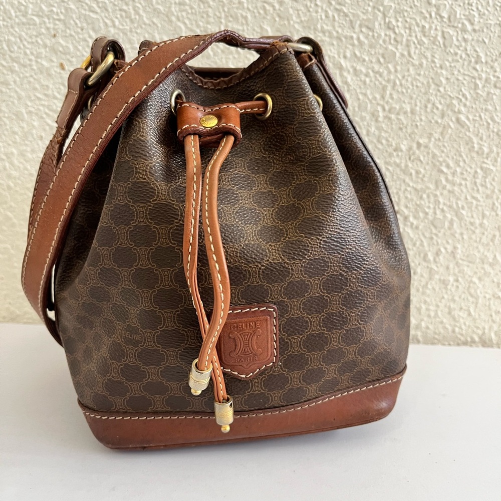 Celine Vintage Brown Monogram Drawstring Bucket Bag